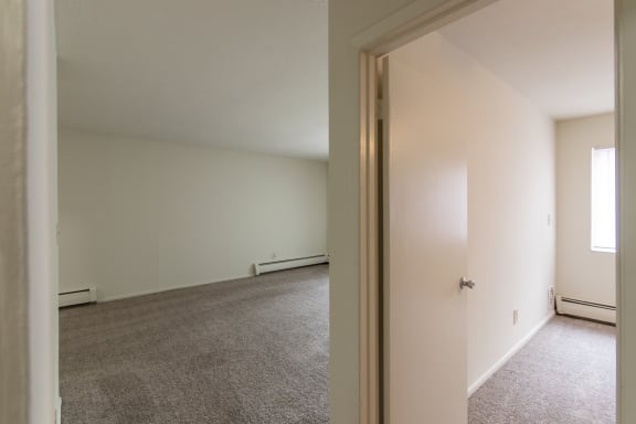 This is a photo of the hallway in the 705 square foot, 1 bedroom, 1 bath apartment at Blue Grass Manor Apartments in Erlanger, KY.