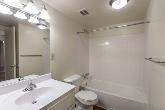 This is a photo of the bathroom in the 705 square foot, 1 bedroom, 1 bath apartment at Blue Grass Manor Apartments in Erlanger, KY.