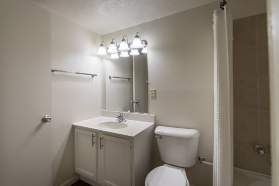 This is a photo of the bathroom in the 899 square foot, 2 bedroom, 1.5 bath apartment at Blue Grass Manor Apartments in Erlanger, KY.