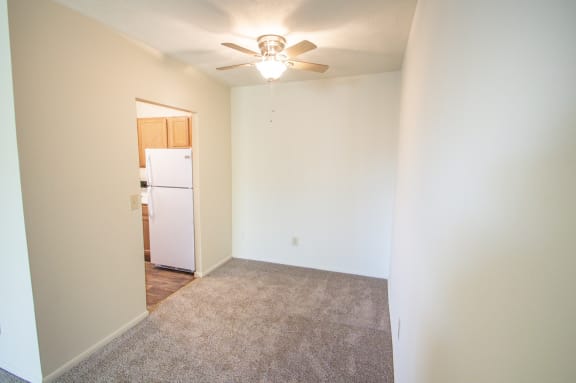This is a photo of the dining room in the 652 square foot, 1 bedroom, 1 bath A-style apartment at Blue Grass Manor Apartments in Erlanger, KY.