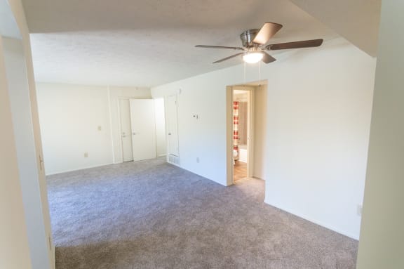 This is a photo of the dining room in the 899 square foot, 2 bedroom, 1 and a half bath apartment at Blue Grass Manor Apartments in Erlanger, KY.