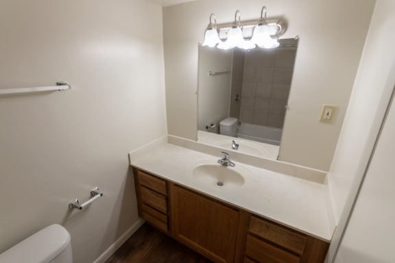 This is a photo of the bathroom in the 938 square foot , 2 bedroom, 2 bath apartment at Blue Grass Manor Apartments in Erlanger, KY