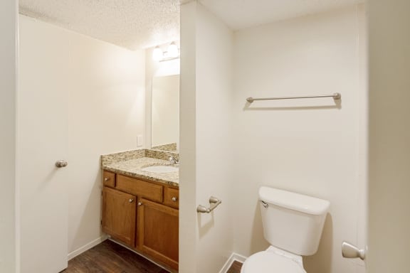 This is a photo of the full bath in the 1245 square foot 2 bedroom, 2 bath apartment at Cambridge Court Apartments in Dallas, TX.