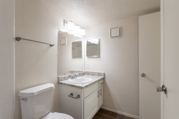 This is a photo of the bathroom in a 515 square foot 1 bedroom, 1 bath apartment at Canyon Creek Apartments in Dallas, TX