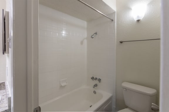 This is a photo of the bathroom in a 717 square foot 1 bedroom, 1 bath apartment at Canyon Creek Apartments in Dallas, TX