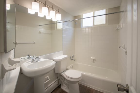 This is a photo of the bathroom of the 631 square foot, 1 bedroom/1 bath Montgomery floor plan at Colonial Ridge Apartments in the Pleasant Ridge neighborhood of Cincinnati, OH.