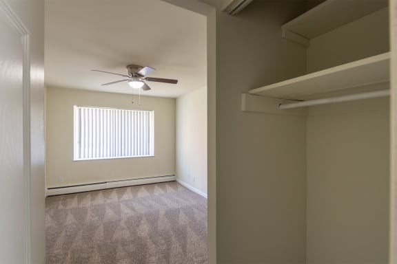 This is a photo of one of the two the bedroom closets in the 631 square foot, B-style (Ranch) 1 bedroom/1 bath floor plan at Colonial Ridge Apartments in the Pleasant Ridge neighborhood of Cincinnati, OH.