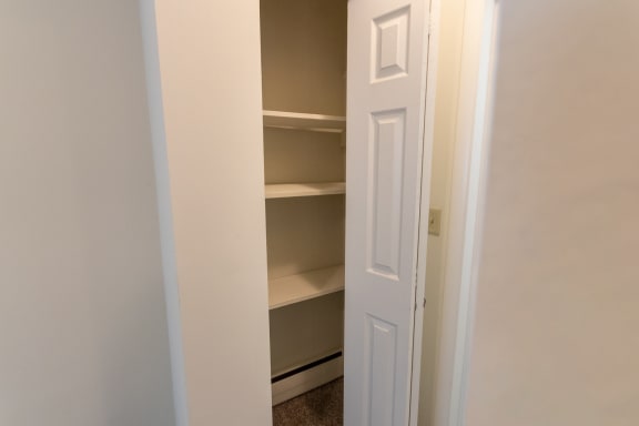 This is a photo of the linen closet in the 620 square foot, 1 bedroom, 1 bath junior floor plan at Colonial Ridge Apartments in the Pleasant Ridge neighborhood of Cincinnati, OH.