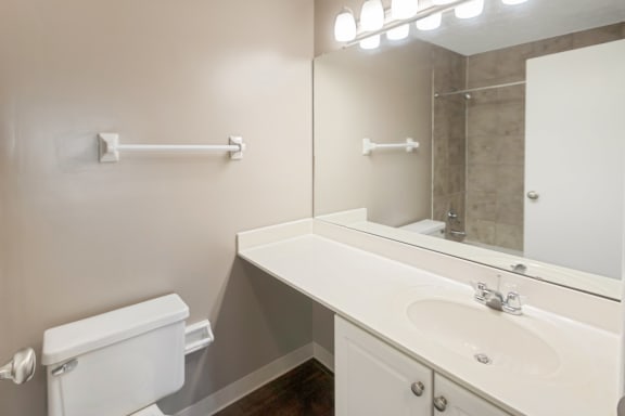This is a photo of the bathroom of an upgraded 650 square foot, 1 bedroom apartment at Deer Hill Apartments in Cincinnati, OH.