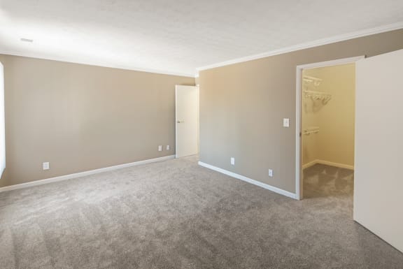 This is a photo of the bedroom of an upgraded 650 square foot, upgraded 1 bedroom apartment at Deer Hill Apartments in Cincinnati, OH.