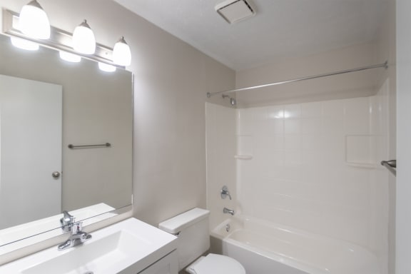 This is a photo of the bathroom in an upgraded 950 square foot, 2 bedroom apartment at Deer Hill Apartments in Cincinnati, OH.