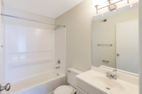This is a photo of the bathroom of a 950 square foot, standard 2 bedroom apartment at Deer Hill Apartments in Cincinnati, OH.
