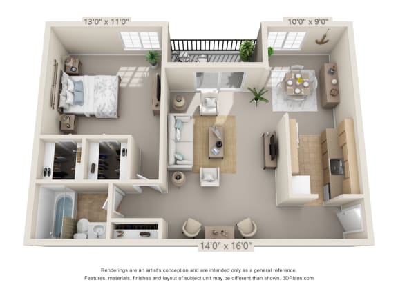 1 bed 1 bath floor plan A at Fairfield Pointe, Fairfield, 45014