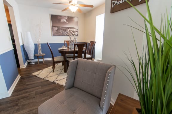 master bedroom in an upgraded 980 square foot, 2 bedroom model apartment  at Fairfield Pointe, Fairfield