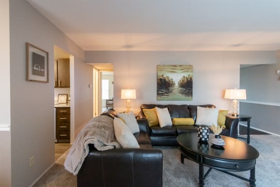 Spacious Living Room With Plank Flooring  at Fairfield Pointe, Fairfield, OH, 45014
