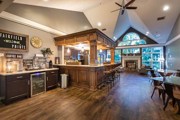The coffee bar in the resident clubhouse at Fairfield Pointe Apartments in Fairfield, Ohio.
