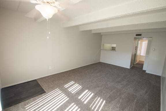 This is a photo of the living area of a 500 square foot 1 bedroom apartment at Harvard Square Apartments in Dallas, TX.