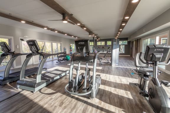This is a photo of the fitness center at College Woods Apartments in the North College Hill neighborhood of Cincinnati, OH.