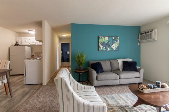 This is a photo of the living room in the 705 square foot 2 bedroom, 1 bath apartment at Lisa Ridge Apartments in the Westwood neighborhood of Cincinnati, Ohio.