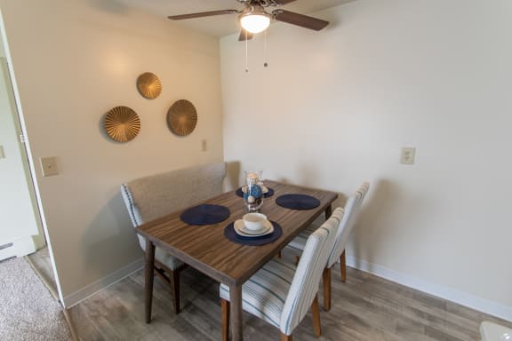 This is a photo of the dining area in the 705 square foot 2 bedroom, 1 bath apartment at Lisa Ridge Apartments in the Westwood neighborhood of Cincinnati, Ohio.