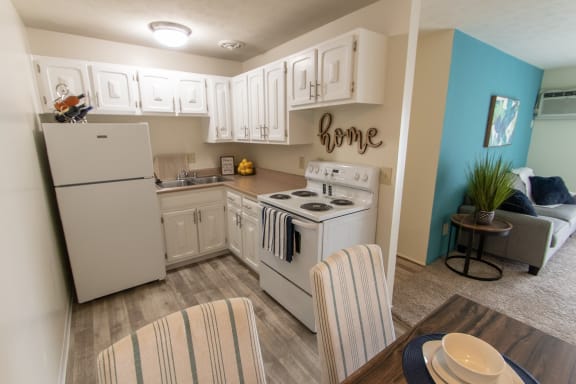 This is a photo of the kitchen in the 705 square foot 2 bedroom, 1 bath apartment at Lisa Ridge Apartments in the Westwood neighborhood of Cincinnati, Ohio.
