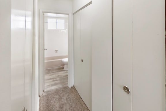 This is a photo of the bedroom hallway in a 1 bedroom, 631 square foot apartment at Lake of the Woods Apartments in Cincinnati, OH.