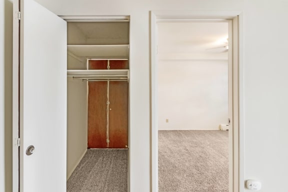 This is a photo of the large closet of a 1 bedroom, 631 square foot apartment at Lake of the Woods Apartments in Cincinnati, OH.