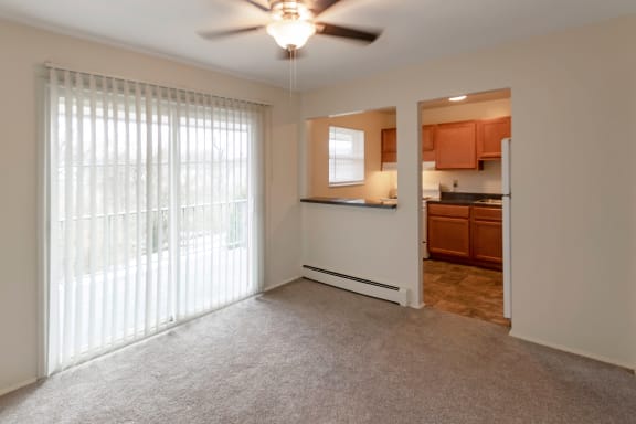 This is a photo of the dining room of a 2 bedroom, 758 square foot apartment at Lake of the Woods Apartments in Cincinnati, OH.