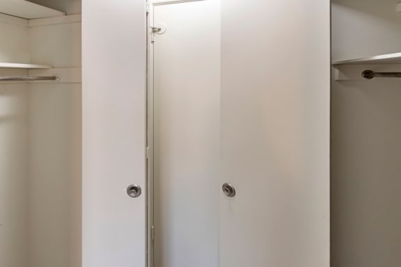 This is a photo of the master bedroom closets in a 2 bedroom, 758 square foot apartment at Lake of the Woods Apartments in Cincinnati, OH.