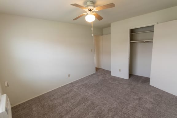 This is a photo of the master bedroom in the 758 square foot, 2 bedroom floor plan at Lake of the Woods Apartments in Cincinnati, OH.
