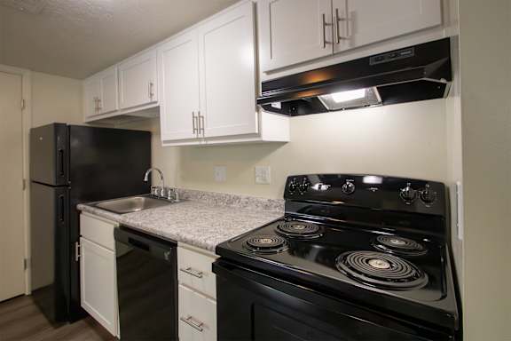 This is a photo of the kitchen of the 560 square foot 1 bedroom, 1 bath Elm floor plan at Montana Valley Apartments in Cincinnati, OH.