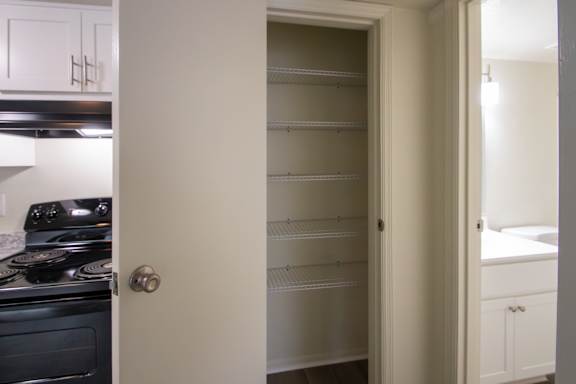 This is a photo of the linen closet of the 560 square foot 1 bedroom, 1 bath Elm floor plan at Montana Valley Apartments in Cincinnati, OH.