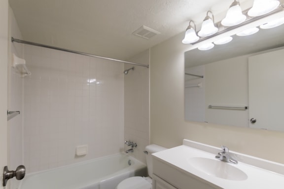 This is a photo the bathroom of the 1030 square foot, Oak 2 bedroom, 1 bath apartment at Montana Valley Apartments in the Westwood neighborhood of Cincinnati, OH.