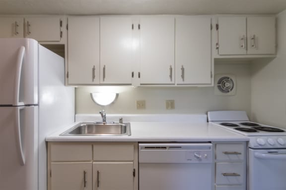 This is a photo of the kitchen of a 500 square foot 1 bedroom, 1 bath Cedar at Montana Valley Apartments in Cincinnati, OH.