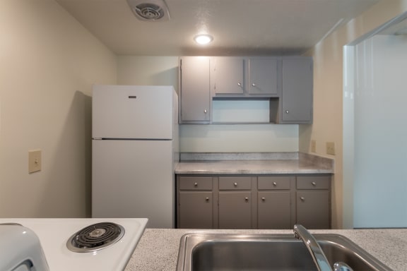 This is a photo the kitchen of the 833 square foot Chestnut, 2 bedroom apartment at Montana Valley Apartments in Cincinnati, OH.