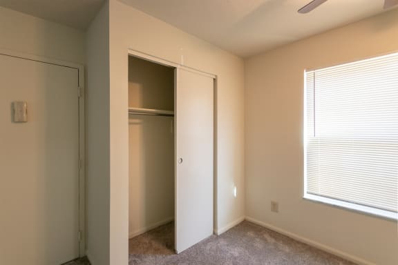 This is a photo of the living room closet of the 716 square foot 1 bedroom, 1 bath Cypress floor plan at Montana Valley Apartments in Cincinnati, OH.