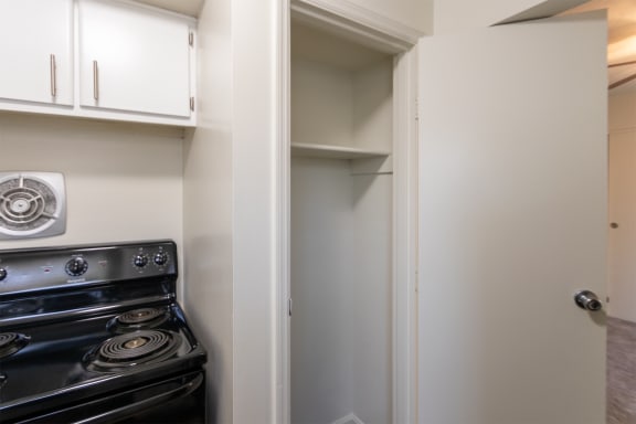 This is a photo of the kitchen closet of the 716 square foot 1 bedroom, 1 bath Cypress floor plan at Montana Valley Apartments in Cincinnati, OH.