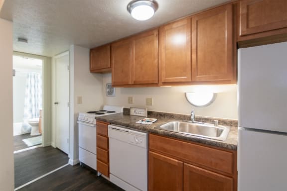 This is a photo of the kitchen of the 560 square foot 1 bedroom, 1 bath Elm floor pla at Montana Valley Apartments in Cincinnati, OH.