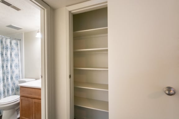 This is a photo of the hallway closet of the 560 square foot 1 bedroom, 1 bath Elm floor pla at Montana Valley Apartments in Cincinnati, OH.