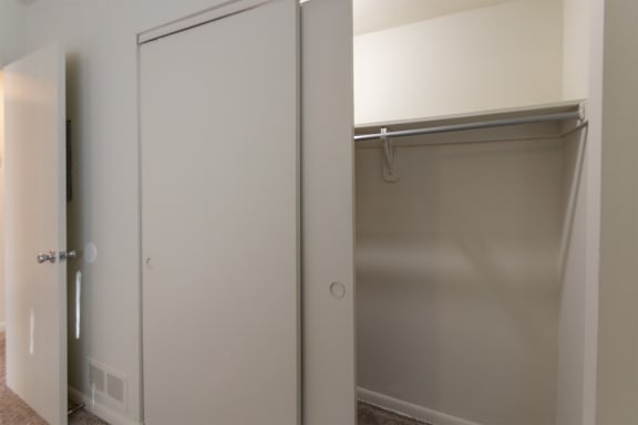 This is a photo the primary bedroom closet of the 925 square foot, Hazelnut 2 bedroom, 1 bath apartment at Montana Valley Apartments in the Westwood neighborhood of Cincinnati, OH.