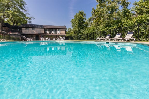 This is a photo of the sparkling swimming pool at Montana Valley Apartments in Cincinnati, OH.