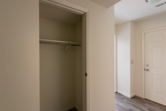This is a photo of the entryway coat closet of the 1310 square foot 3 bedroom, 1.5 bath Pine floor plan at Montana Valley Apartments in Cincinnati, OH.