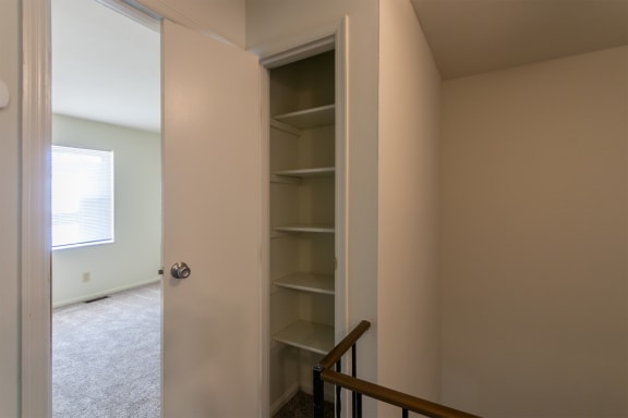 This is a photo of upstairs linen closet of the 1310 square foot 3 bedroom, 1.5 bath Pine floor plan at Montana Valley Apartments in Cincinnati, OH.