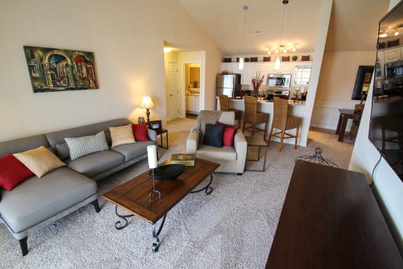 This is a photo of the living room in the Atlantic floor plan at Nantucket Apartments in Loveland, OH.