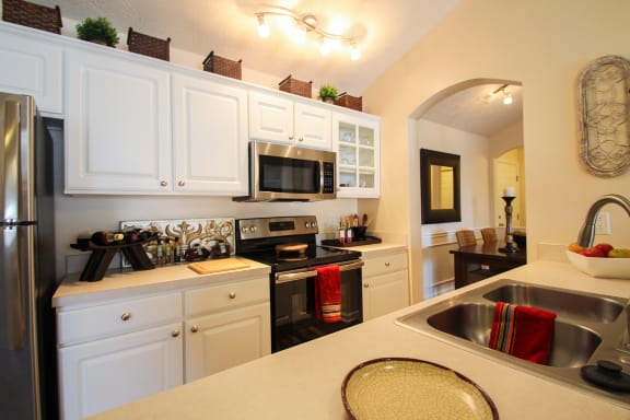 This is a photo of the kitchen in the 2 bedroom Atlantic floor plan at Nantucket Apartments in Loveland, OH.