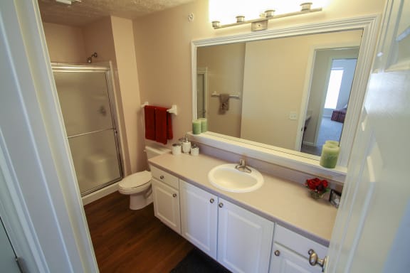 This is a photo of the bathroomin the 1242 square foot, 2 bedroom Atlantic floor plan at Nantucket Apartments in Loveland, OH.