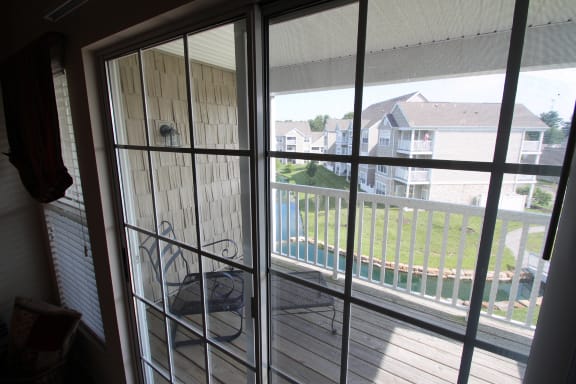 This is a photo of the balcony in the 2 bedroom Atlantic floor plan at Nantucket Apartments in Loveland, OH.