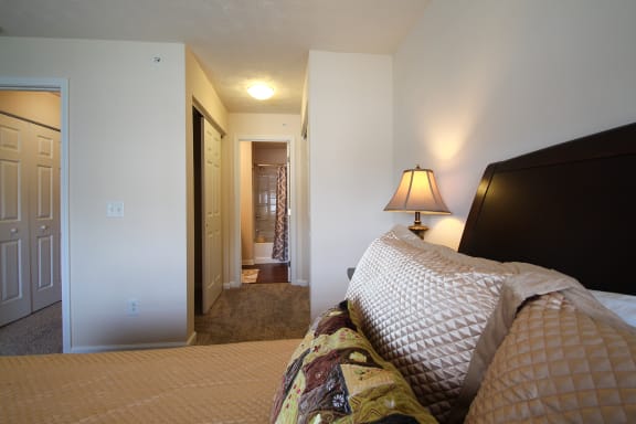 This is a photo of the primary bedroom in the 1242 square foot, 2 bedroom Atlantic floor plan at Nantucket Apartments in Loveland, OH.