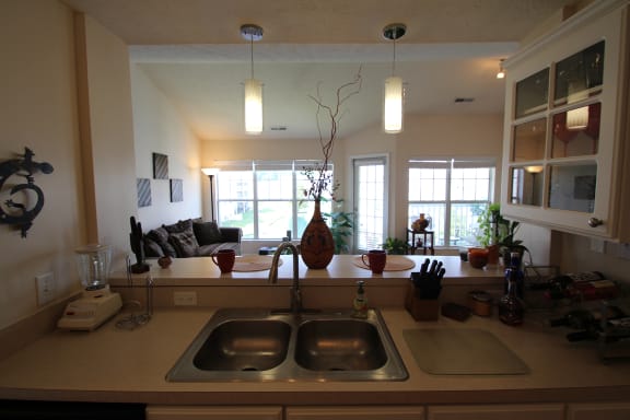 This is a photo of the kitchen in the 1 bedroom Clipper floor plan at Nantucket Apartments in Loveland, OH.