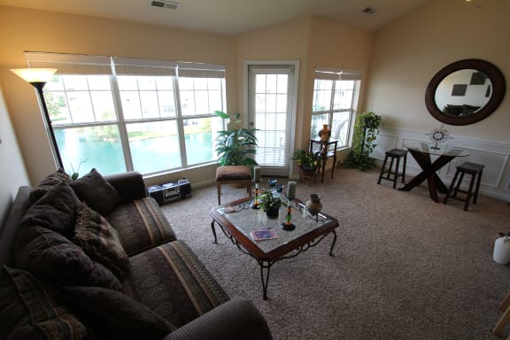This is a photo of the living room in the 1 bedroom Clipper floor plan at Nantucket Apartments in Loveland, OH.